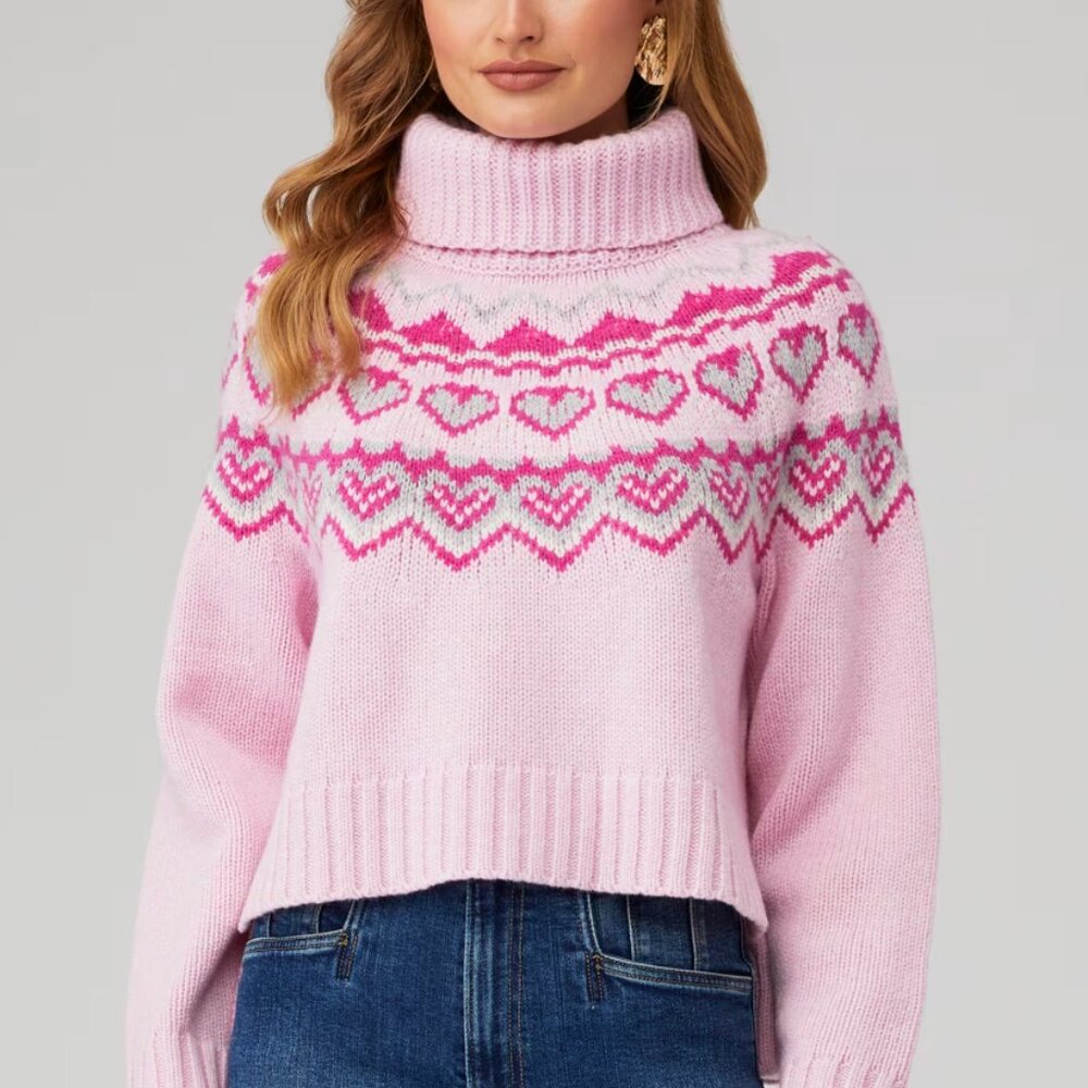 LoveShackFancy Tobi Sweater - Pink Heart Nordic Turtleneck  L - gently used